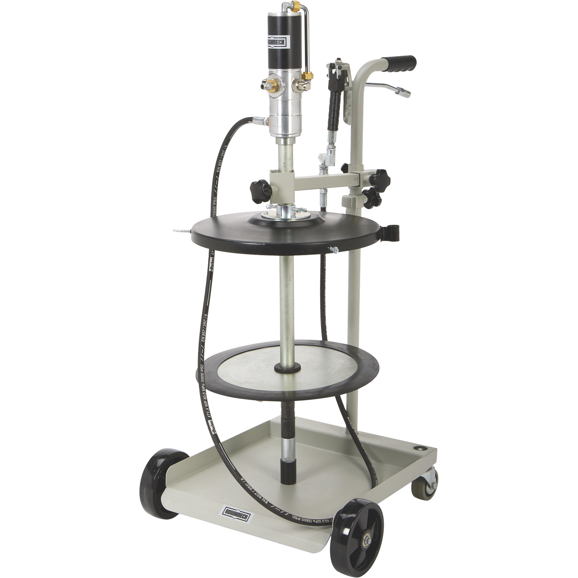 Roughneck Mobile Air-Operated Grease Pump Kit, 50:1 Ratio, 150 PSI, Fits 120-Lb. Drums, Includes 7ft. Hose